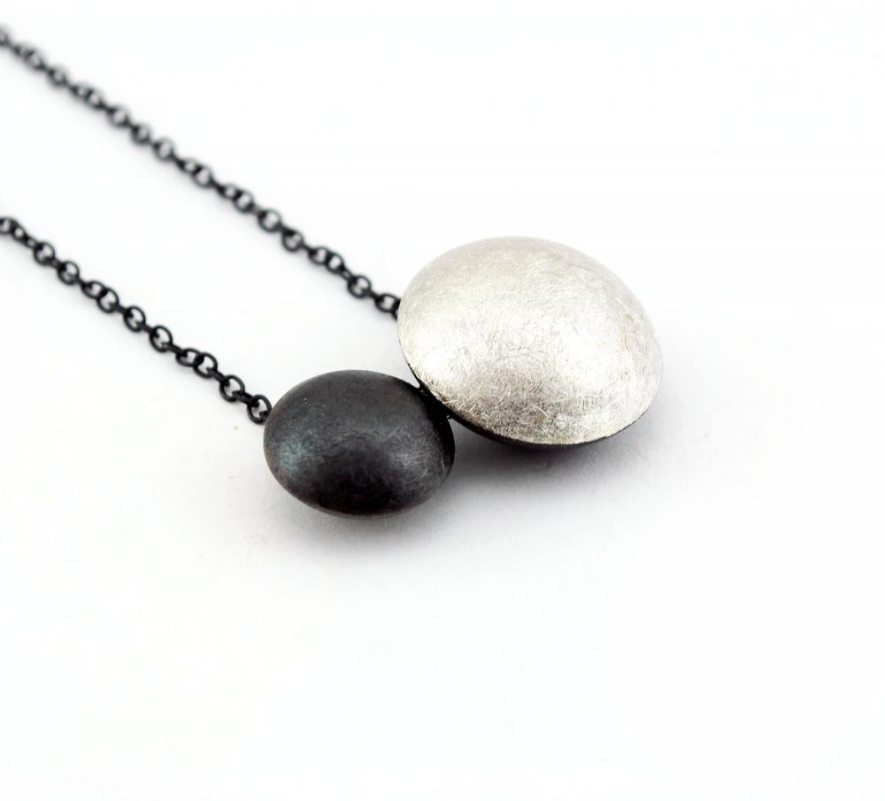 Oxidized - Texturized Sterling Silver Pendant. Black and White. Oval Link Chain. DOTS II Pendant. Handmade by Maria Goti Joyas