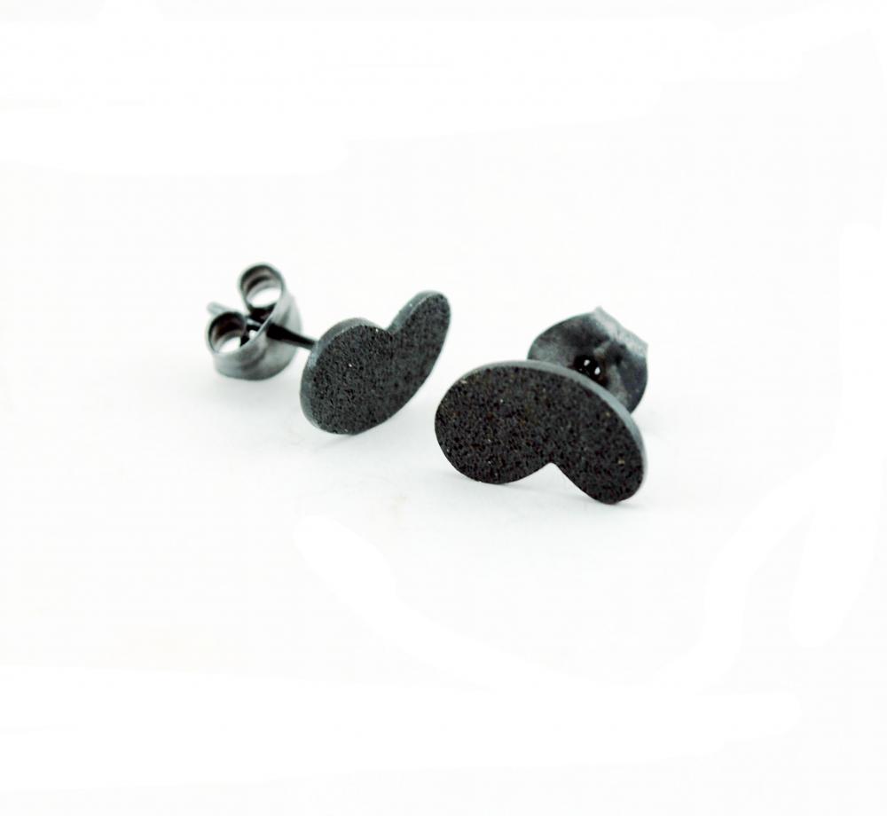 Tiny Oxidized-Texturized Sterling Silver Earrings. Roll Printed Texture. Black. Post. VARIACIONES 2 Earrings. Handmade by Maria Goti Joyas.