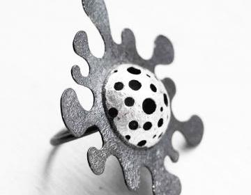 Oxidized - Texturized Sterling Silver Ring. Black and White. CRIATURAS MARINAS Ring. Handmade by Maria Goti Joyas