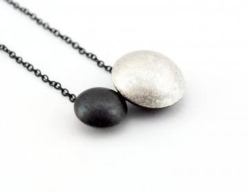 Oxidized - Texturized Sterling Silver Pendant. Black and White. Oval Link Chain. DOTS II Pendant. Handmade by Maria Goti Joyas