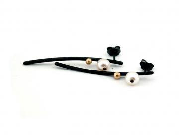 Oxidized Sterling Silver Earrings. 18kt Gold. Cultured Pearls. Black. Post. EL VIEJO BALANCIN 7 Earrings. Handmade by Maria Goti Joyas.